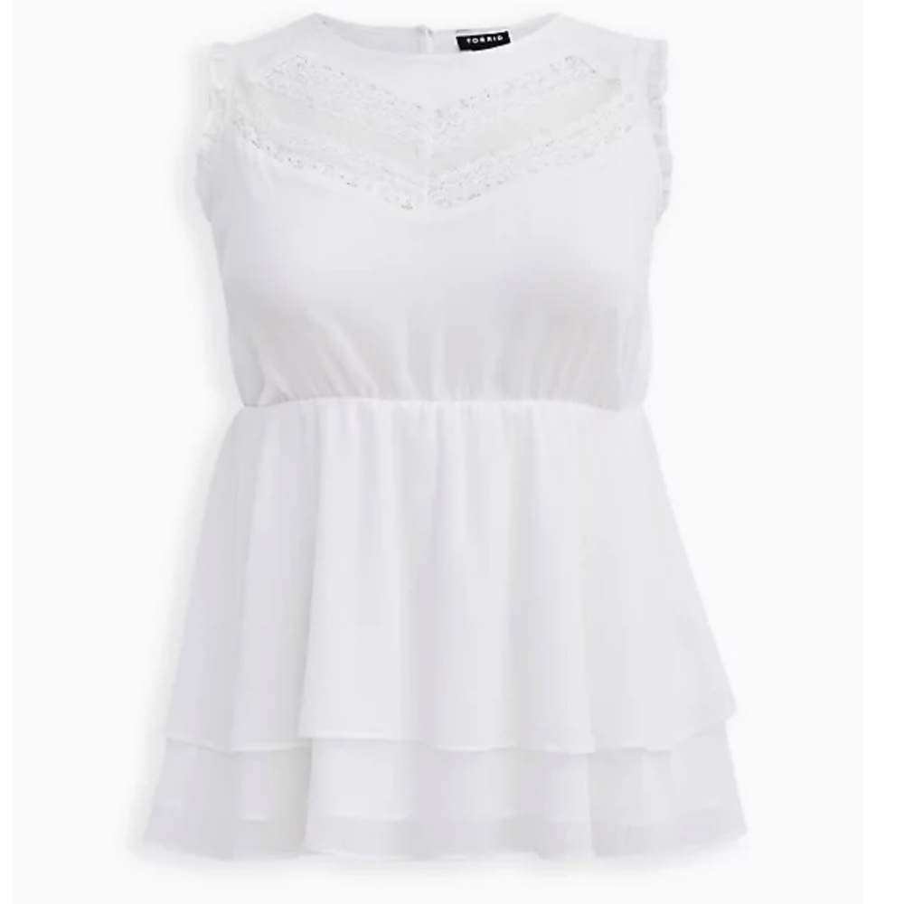 TORRID LACE INSET BABYDOLL TOP - CRINKLE CHIFFON WHITE